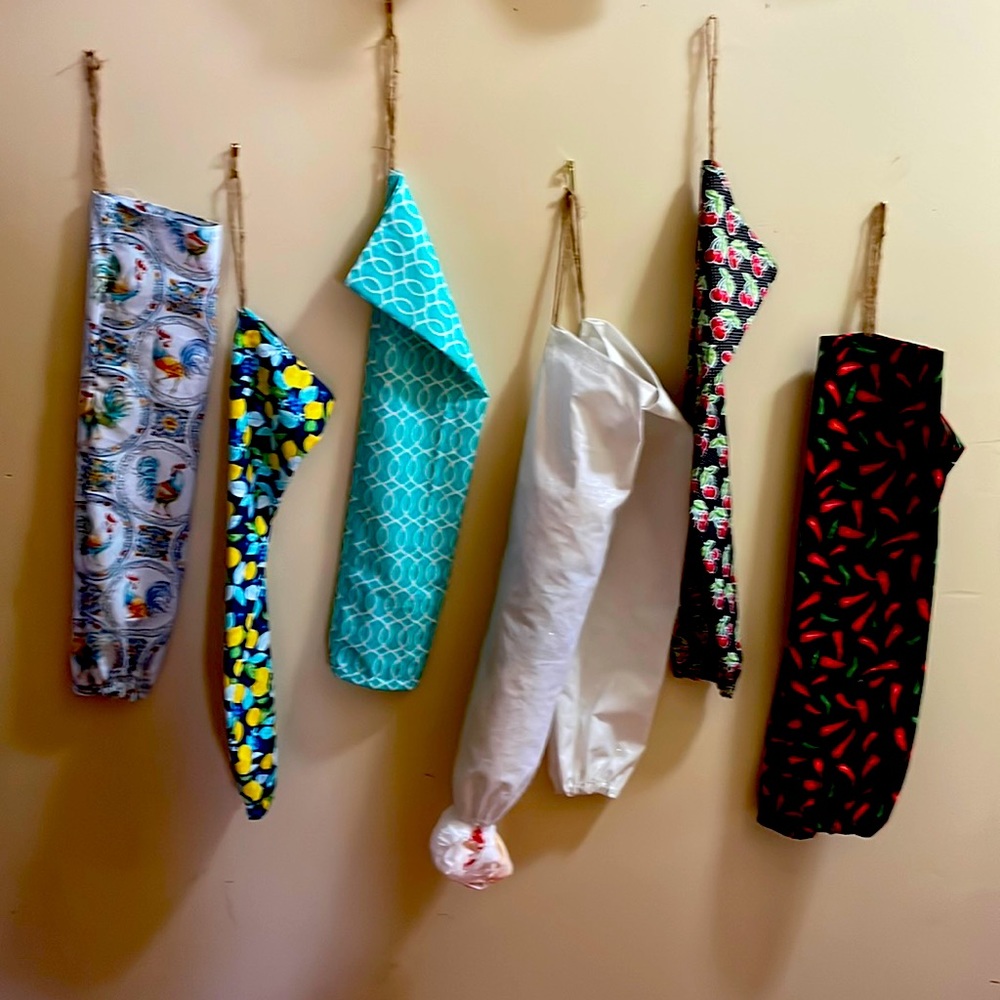 Hand made fabric bags that holds your plastic bags